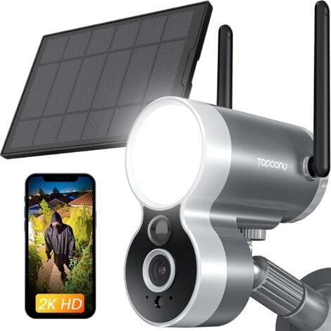 Topcony 2K Außenüberwachungskamera mit wiederaufladbarer Batterie, drahtlose Solarsicherheitskamera, 2.4GHz WiFi, intelligente Beleuchtung, PIR Bewegungserkennung, Zwei-Wege-Audio
