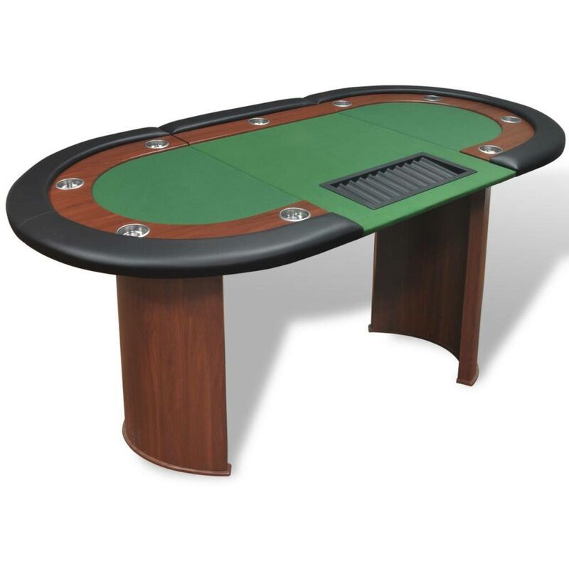 10-Player Poker Table with Dealer Area and Chip Tray Green VDFF31807UK - Topdeal