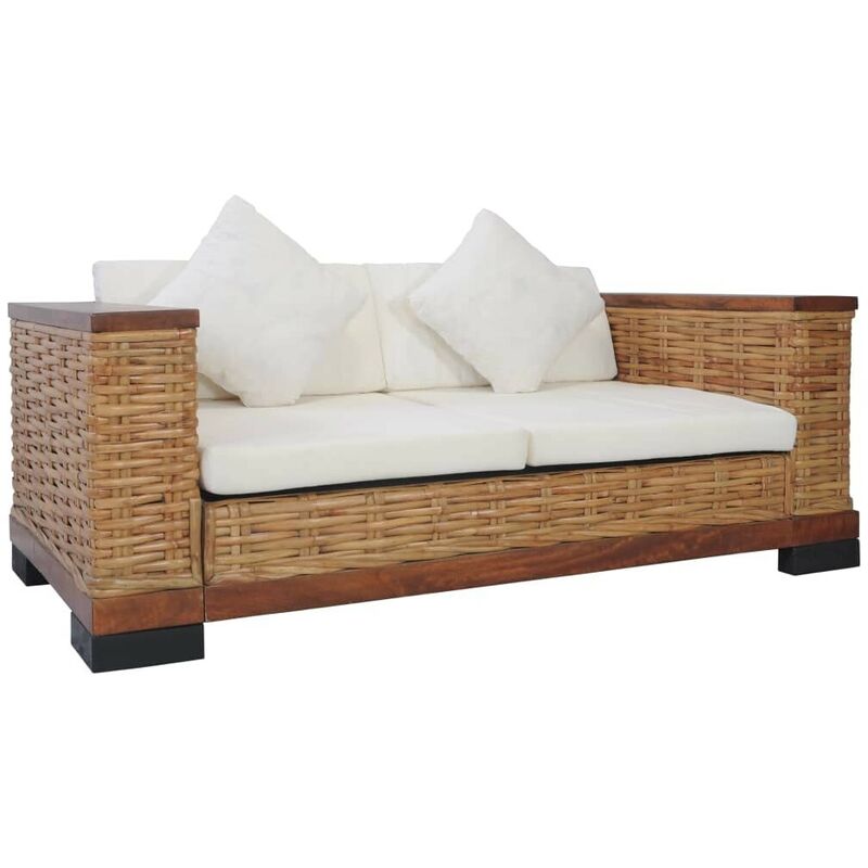 Topdeal - 2-Sitzer-Sofa mit Auflagen Braun Natur Rattan 23970