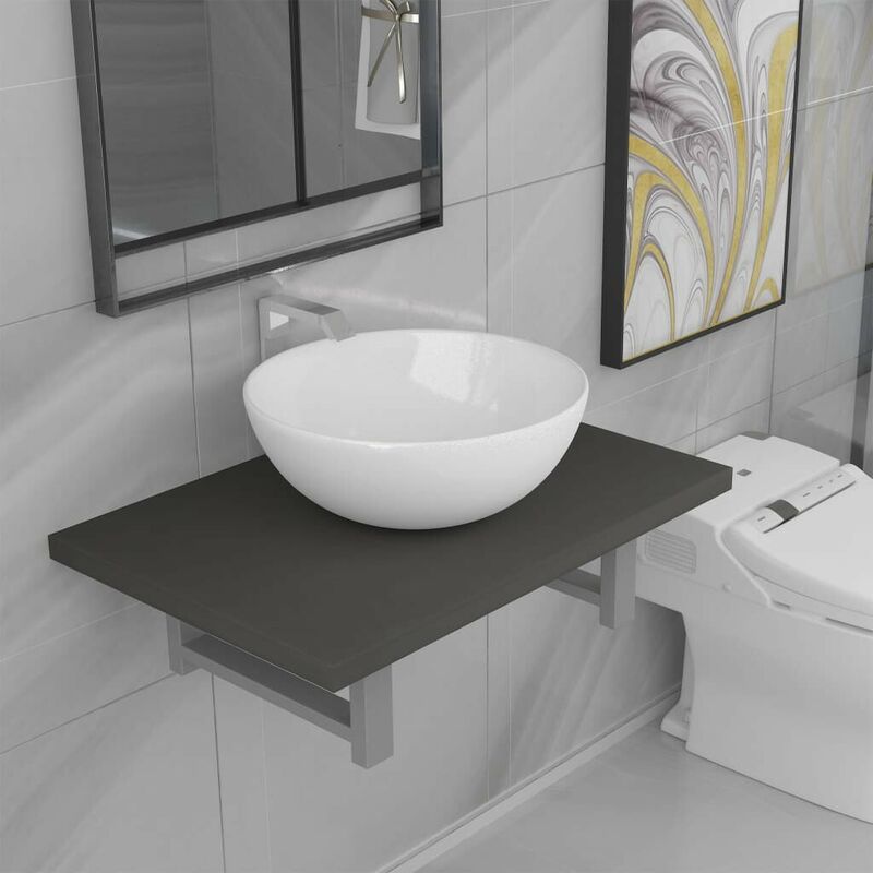 2-tlg. Badmöbel-Set Keramik Grau 21550 - Topdeal