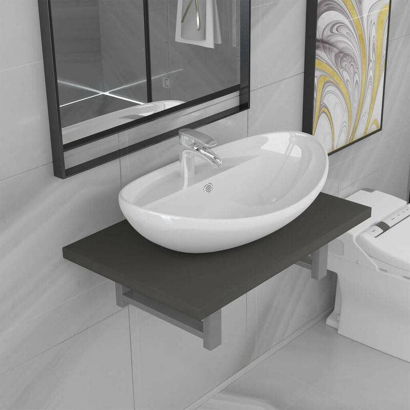 2-tlg. Badmöbel-Set Keramik Grau 21551 - Topdeal