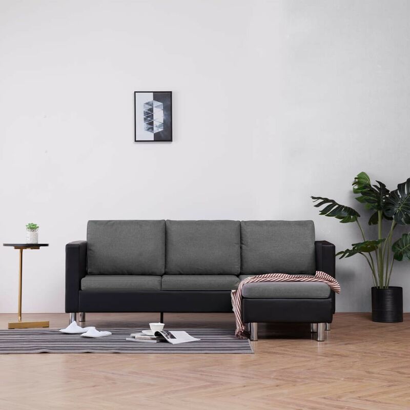 Topdeal - 3-Sitzer-Sofa mit Kissen Schwarz Kunstleder 23489