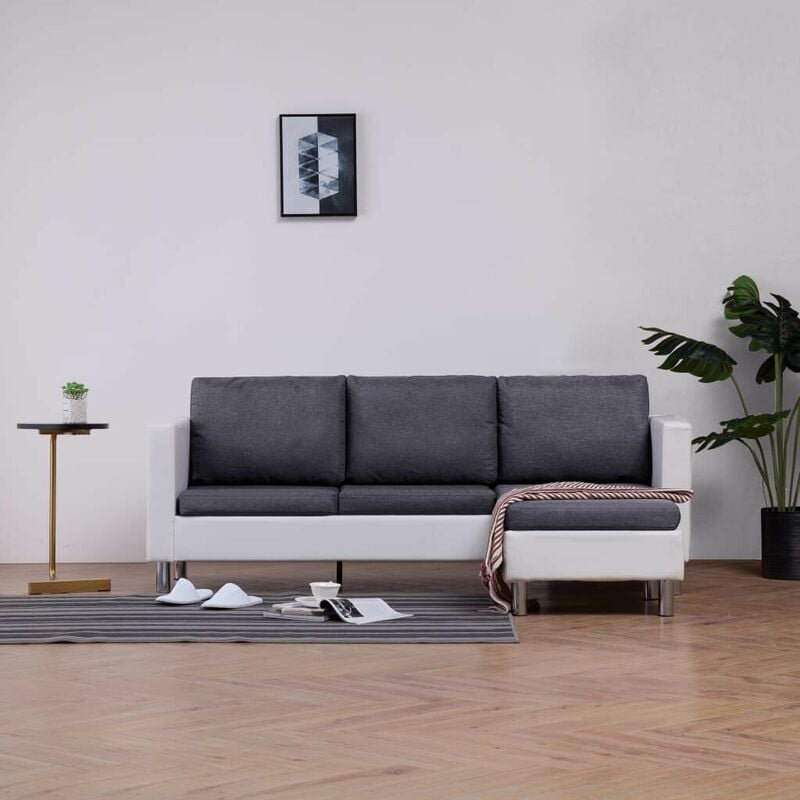 Topdeal - 3-Sitzer-Sofa mit Kissen Weiß Kunstleder 23488