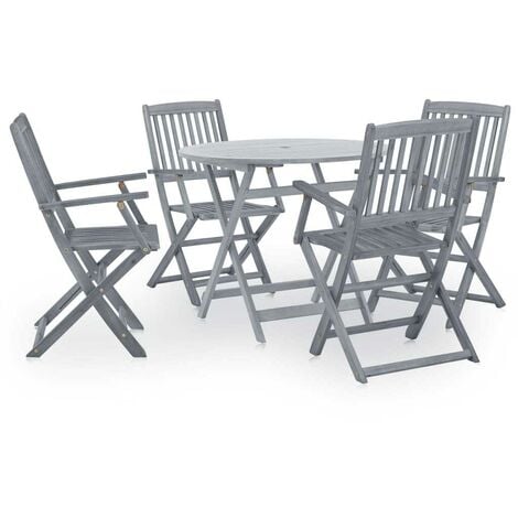 Topdeal 5 Piece Garden Dining Set Solid Acacia Wood Grey VDTD29986
