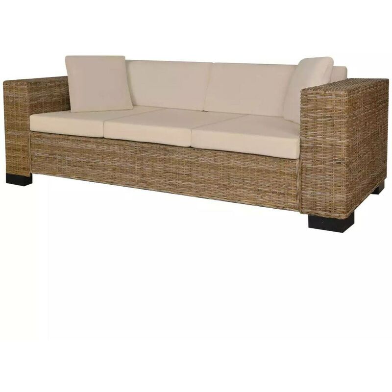 Topdeal - 8-tlg. 3-Sitzer Sofa Set Echt Rattan 09684