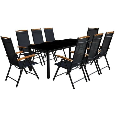 Topdeal 9 Piece Outdoor Dining Set with Folding Chairs Aluminium Black VDTD26671