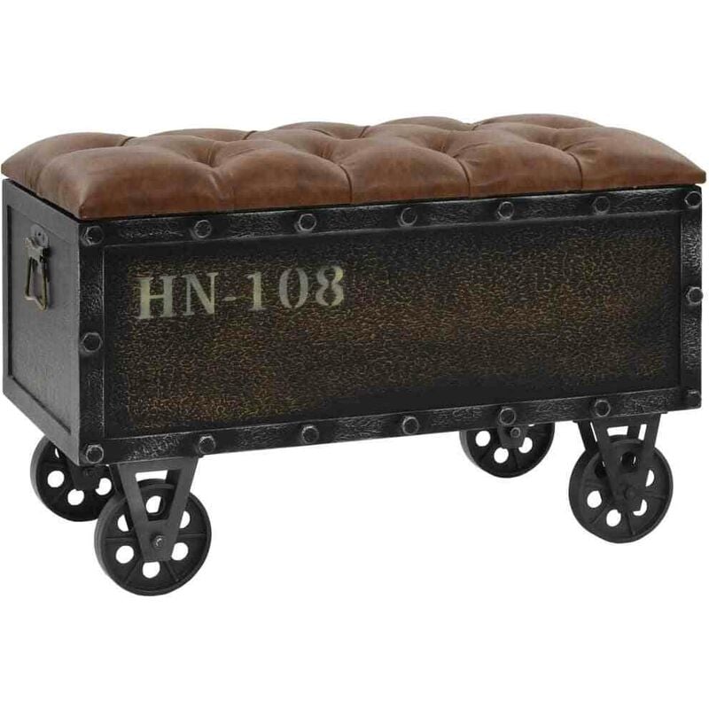 Topdeal Banc de rangement Bois massif et cuir artificiel 80,5x41x50 cm