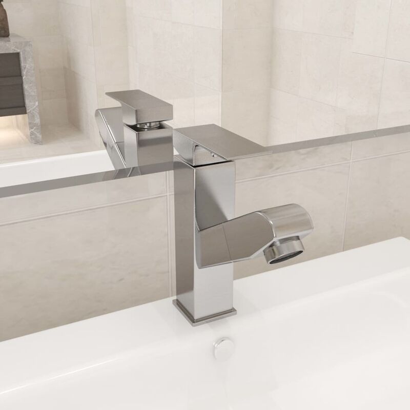 Bathroom Basin Faucet with Pull-out Function Silver 157x172 mm FF149079_UK - Topdeal
