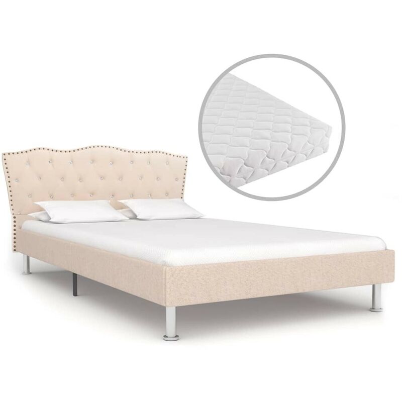 Topdeal - Bett mit Matratze Beige Stoff 140 x 200 cm 19919
