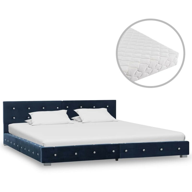 Topdeal Bett mit Matratze Blau Samt 160 x 200 cm 20805