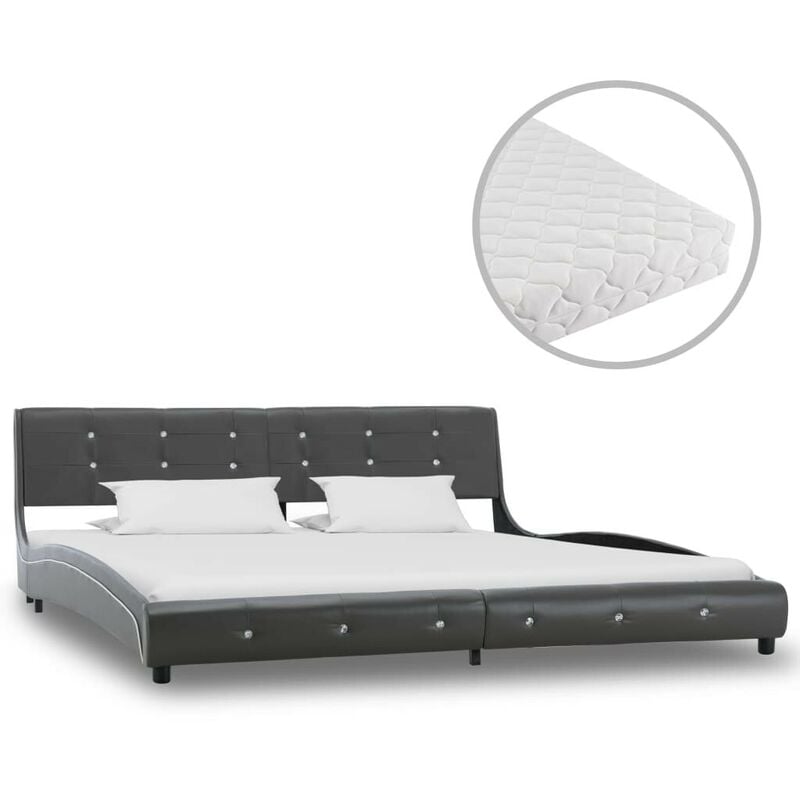 Bett mit Matratze Grau Kunstleder 180 x 200 cm 20243 - Topdeal