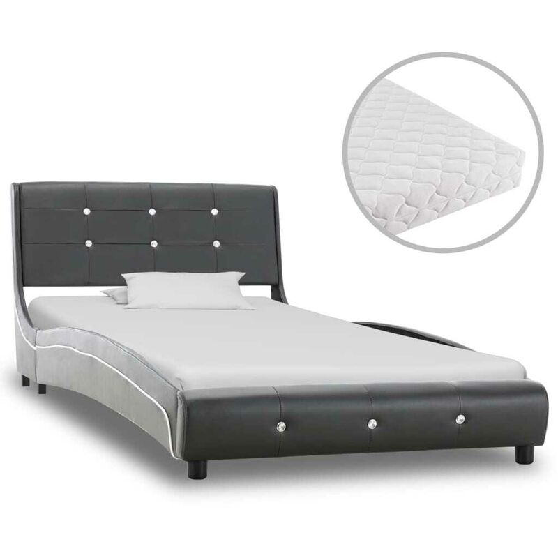 Bett mit Matratze Grau Kunstleder 90 x 200 cm 20239 - Topdeal