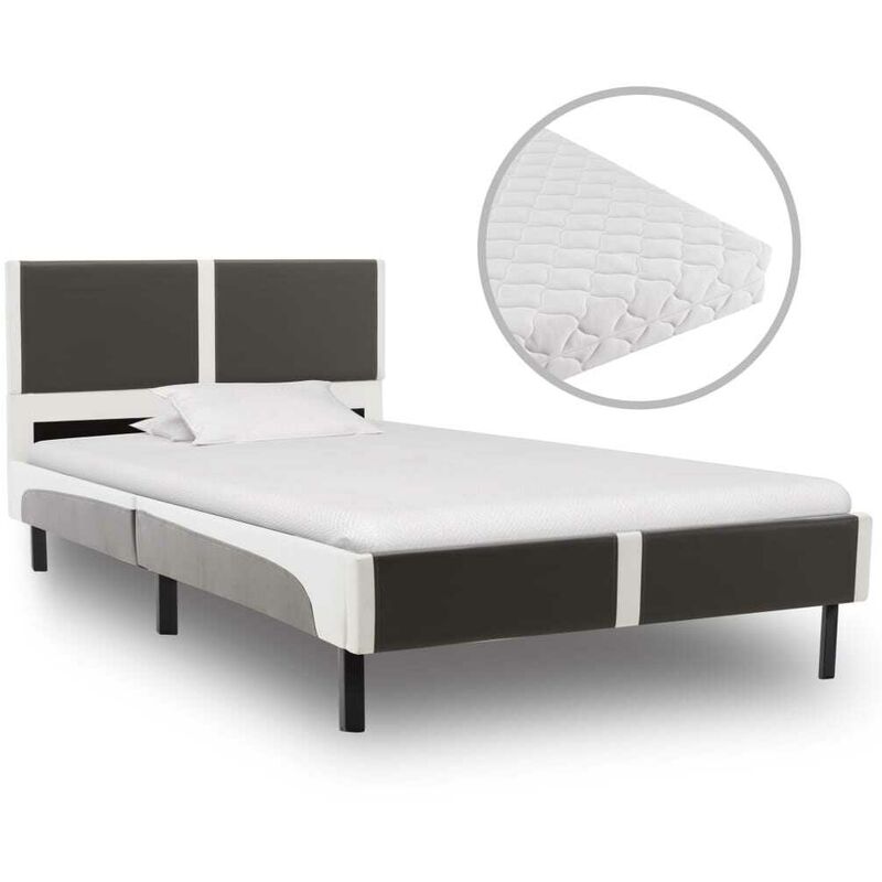 Bett mit Matratze Grau und Weiß Kunstleder 90 x 200 cm 20195 - Topdeal