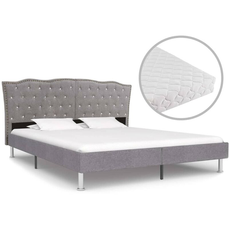 Bett mit Matratze Hellgrau Stoff 180 x 200 cm 19926 - Topdeal