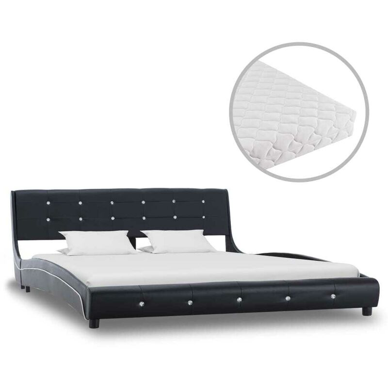 Bett mit Matratze Schwarz Kunstleder 160 x 200 cm 20237 - Topdeal