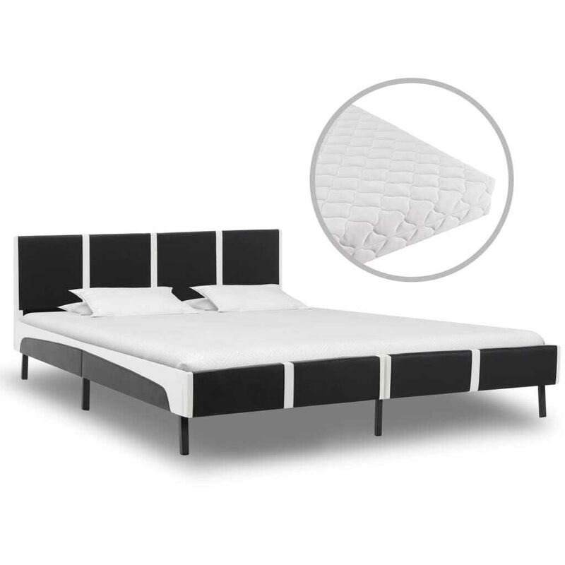Topdeal - Bett mit Matratze Schwarz und Weiß Kunstleder 180 x 200 cm 20194
