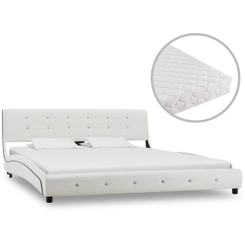 Bett mit Matratze Weiß Kunstleder 160 x 200 cm 20232 - Topdeal