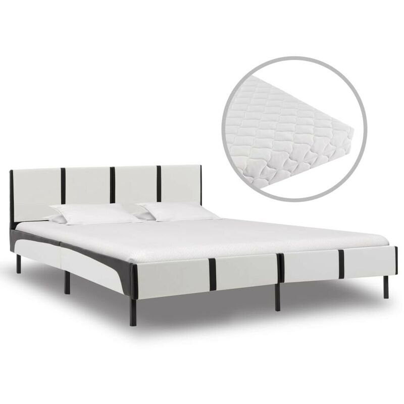 Bett mit Matratze Weiß und Schwarz Kunstleder 140 x 200 cm 20187 - Topdeal