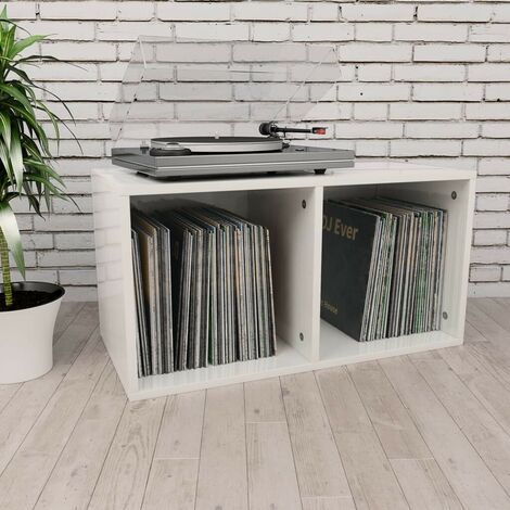 Topdeal Boîte de rangement de vinyles Blanc brillant 71x34x36 cm