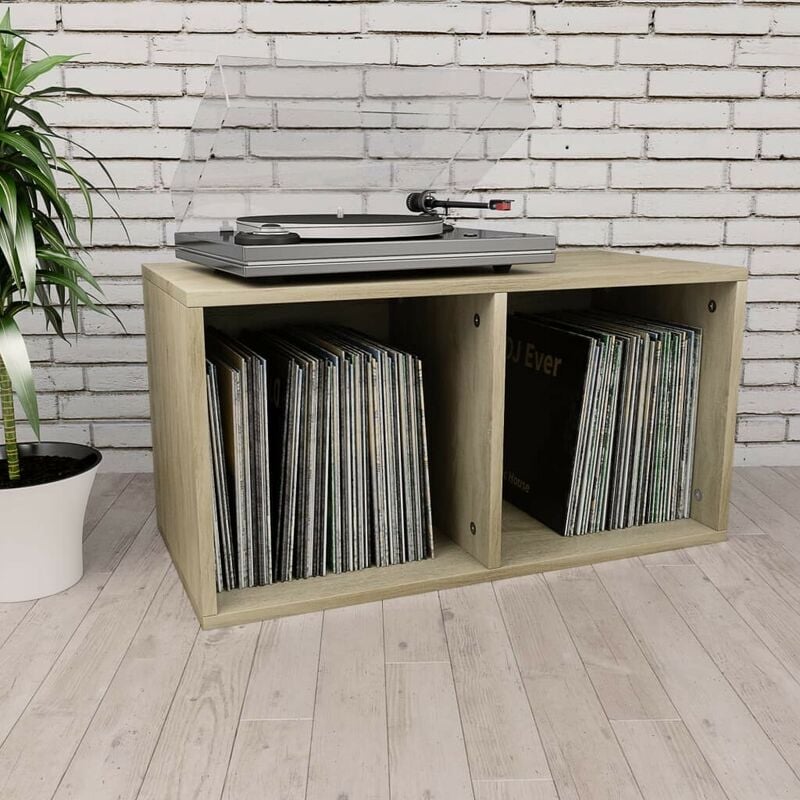 Topdeal VDTD31149_FR Boîte de rangement de vinyles Chêne sonoma 71x34x36cm Aggloméré