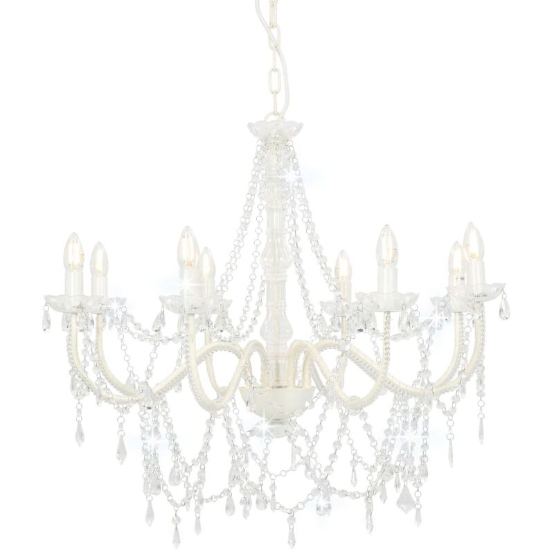 Chandelier with Beads White 8 x E14 Bulbs VDTD23201 - Topdeal