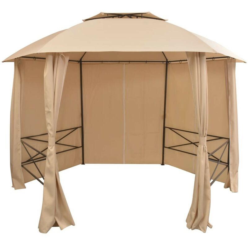 Chapiteau tente de jardin avec rideaux Hexagonal 360 x 265 cm VDFF27547_FR - Topdeal