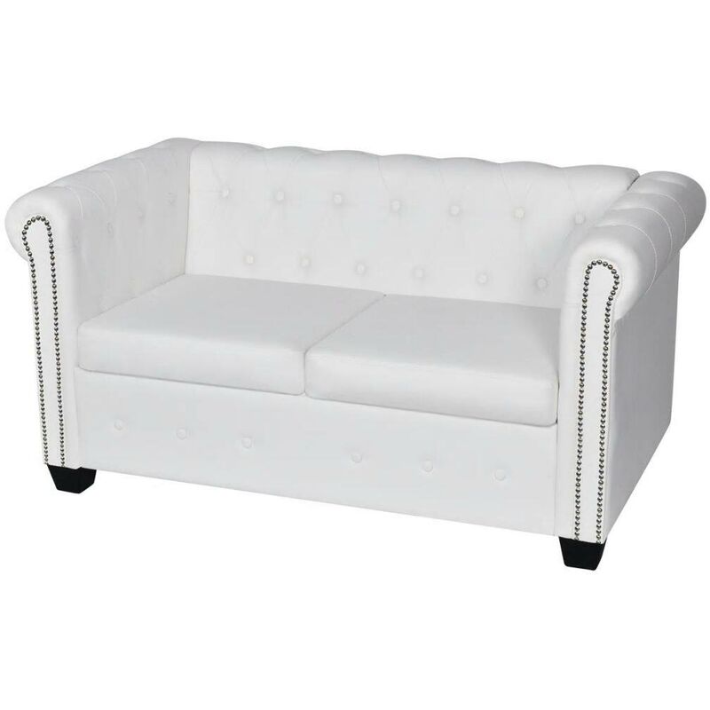 Topdeal - Chesterfield Sofa 2-Sitzer Kunstleder Weiß 09232