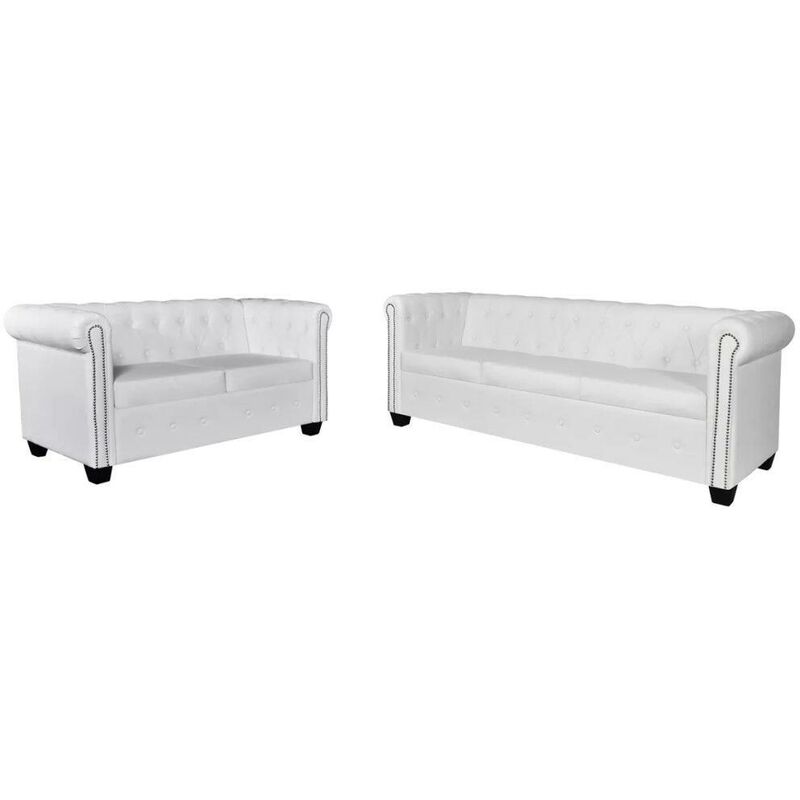 Topdeal - Chesterfield Sofa 2-Sitzer und 3-Sitzer Kunstleder Weiß 15800