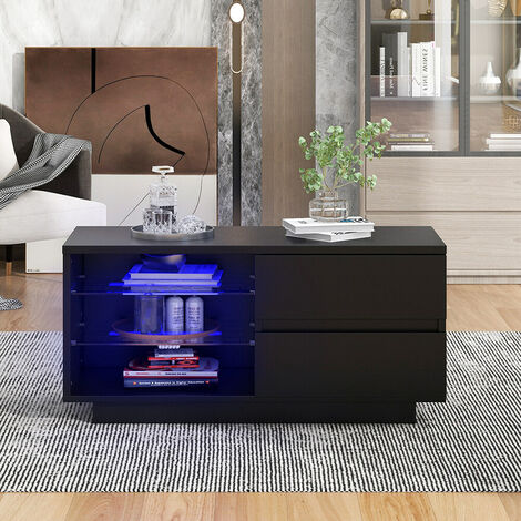 Topdeal Coffee Table, with LED and Drawer Light, Black FFYCUK001506