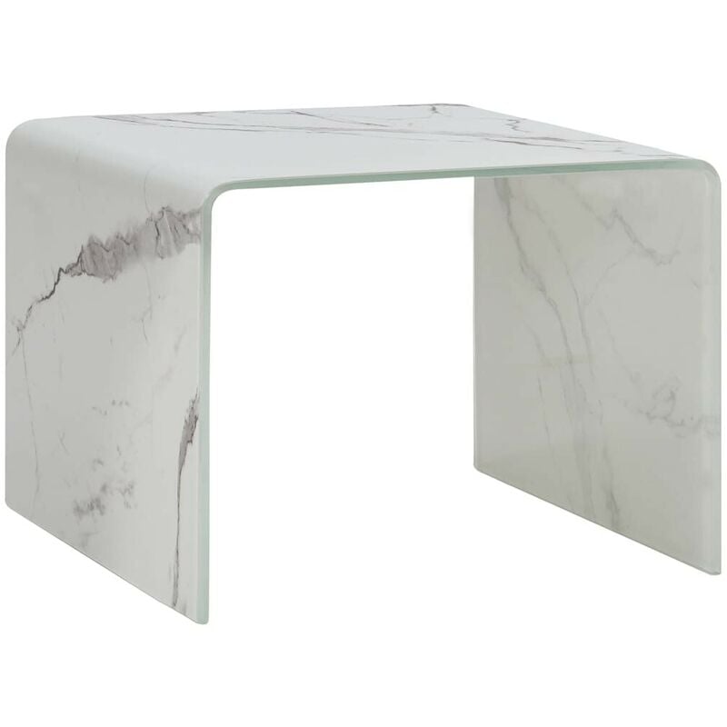 Topdeal - Couchtisch Weiß Marmor-Optik 50 x 50 x 45 cm Hartglas 25030
