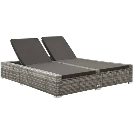 Topdeal Doppel-Sonnenliege Poly Rattan Grau FF312155DE