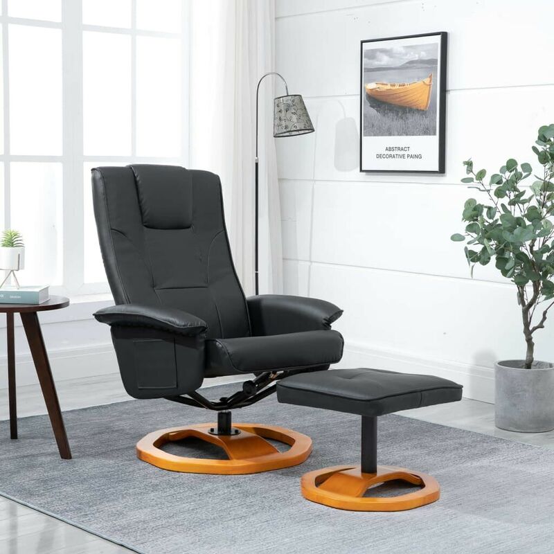 Topdeal - Drehbarer TV-Sessel mit Fußhocker Schwarz Kunstleder 14062