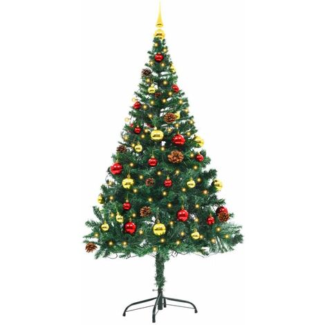 Topdeal Faux Christmas Tree Decorated with Baubles and LEDs 150cm Green VDTD12323