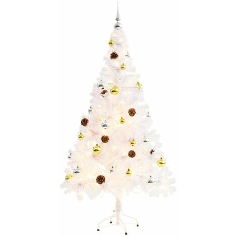 Topdeal Faux Christmas Tree Decorated with Baubles and LEDs 150cm White VDTD12326