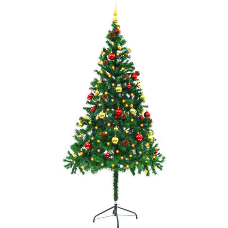 Topdeal Faux Christmas Tree Decorated with Baubles and LEDs 180cm Green VDTD12324
