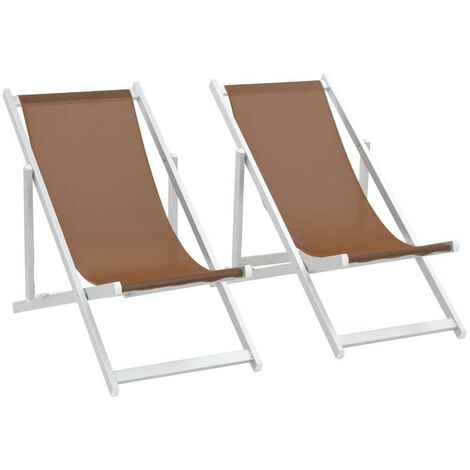 Topdeal Folding Beach Chairs 2 pcs Aluminium and Textilene Brown VDTD28551