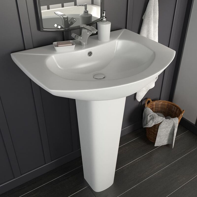 Freestanding Basin with Pedestal Ceramic White 650x520x200 mm VDTD05013 - Topdeal