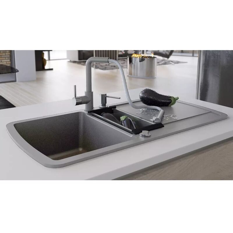 Topdeal Granite Kitchen Sink Double Basin Grey VDTD04961
