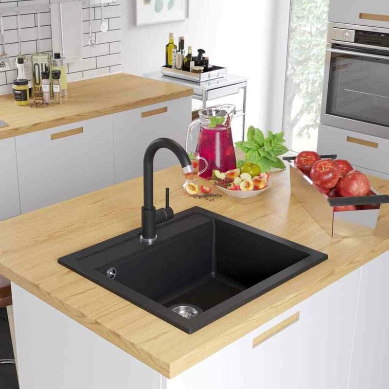 Granite Kitchen Sink Single Basin Black VDTD04968 - Topdeal