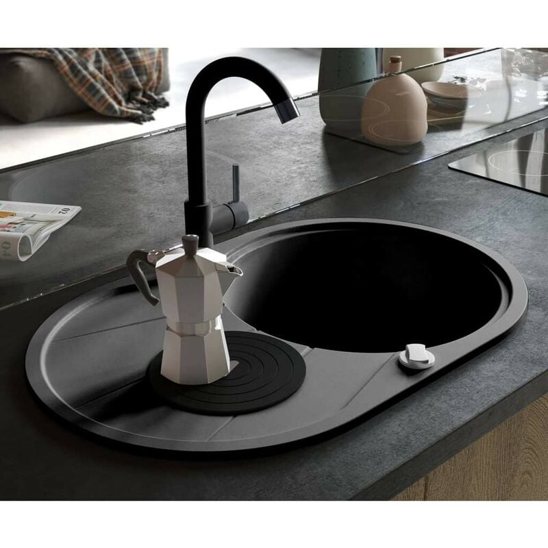 Granite Kitchen Sink Single Basin Oval Black VDTD04972 - Topdeal