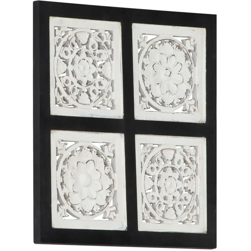 Hand-Carved Wall Panel mdf 40x40x1.5 cm Black and White FF321656UK