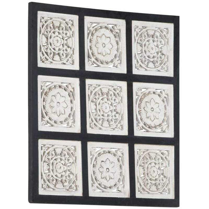 Hand-Carved Wall Panel MDF 60x60x1.5 cm Black and White FF321657UK