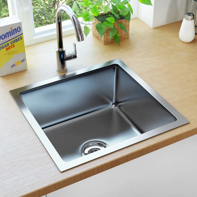 Handmade Kitchen Sink with Strainer Stainless Steel FF145077_UK - Topdeal
