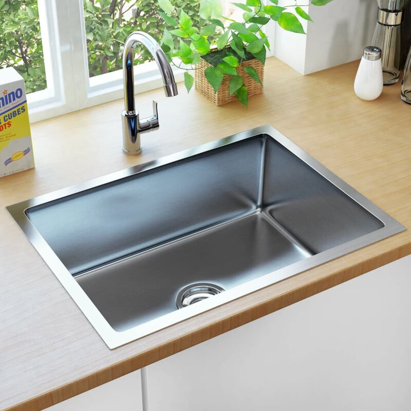 Handmade Kitchen Sink with Strainer Stainless Steel FF145078_UK - Topdeal