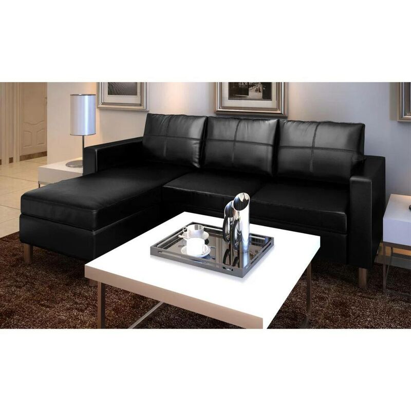 Topdeal - L-förmiges Sofa 3-Sitzer Kunstleder Schwarz 08987