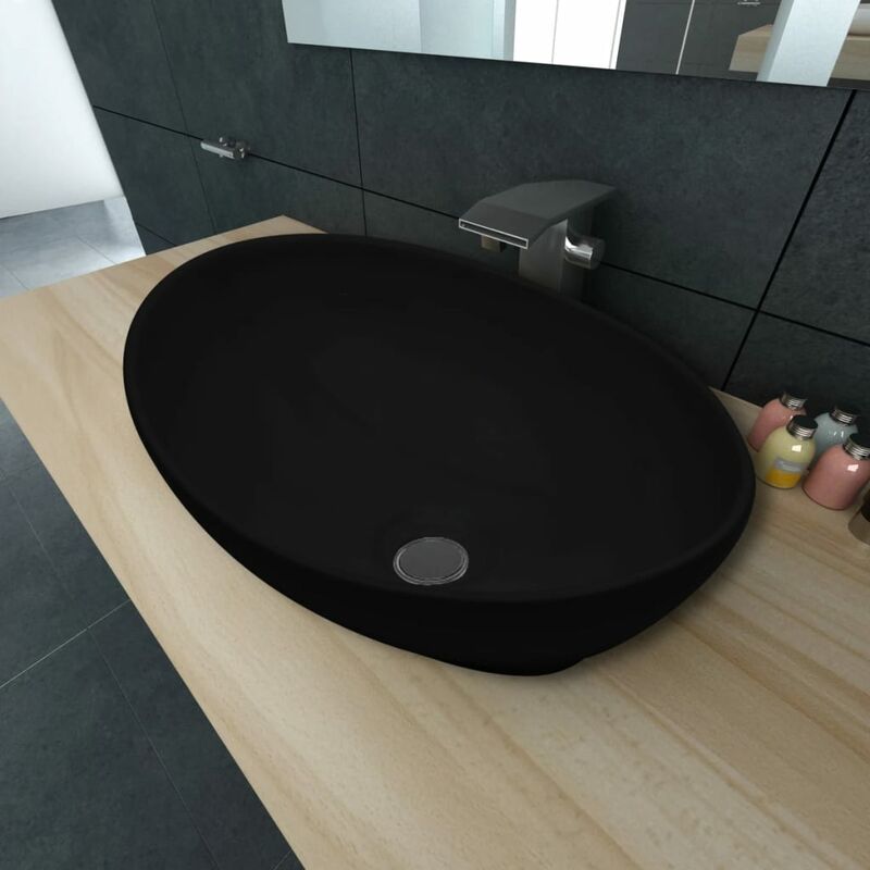 Luxury Ceramic Basin Oval-shaped Sink Black 40 x 33 cm VDTD03668 - Topdeal