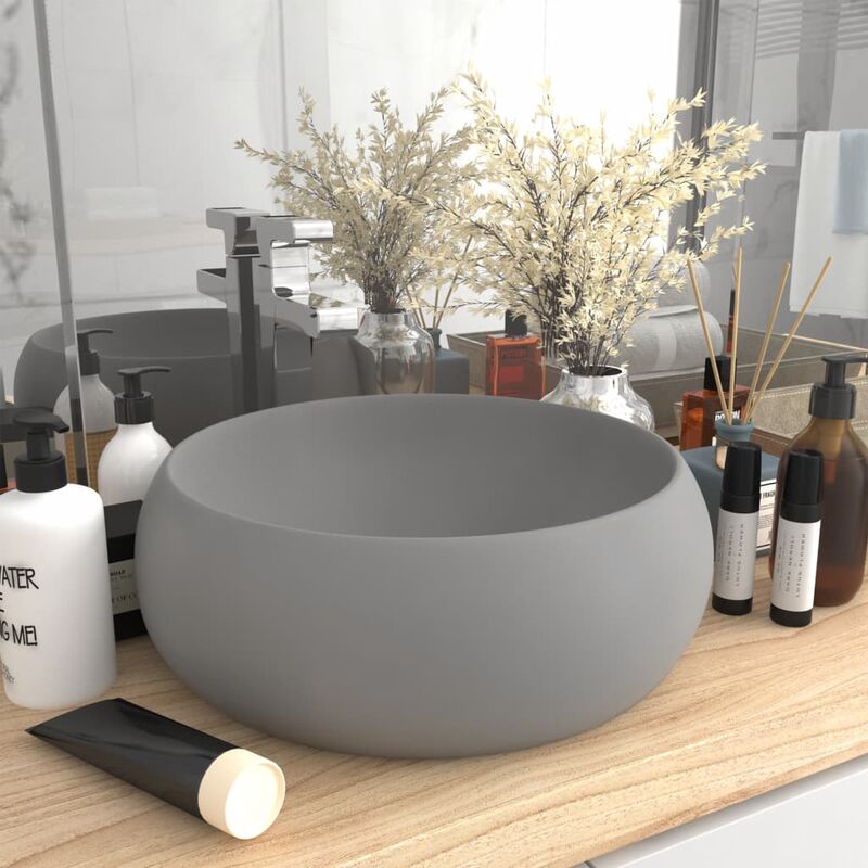 Luxury Wash Basin Round Matt Light Grey 40x15 cm Ceramic FF147004_UK - Topdeal