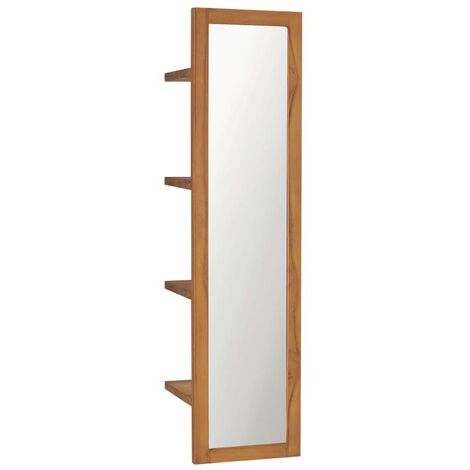 Topdeal Miroir mural avec étagères 30x30x120 cm Bois de teck massif FF289070FR