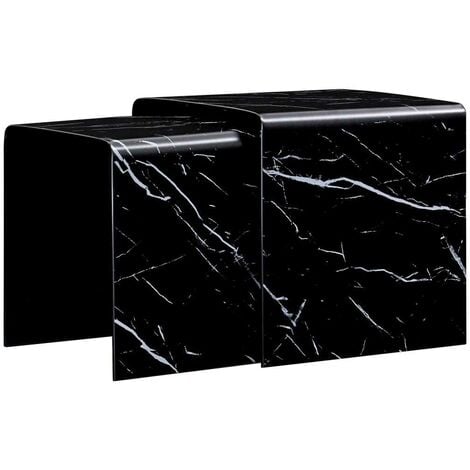 Topdeal Nesting Coffee Tables 2 pcs Black Marble Effect 42x42x41.5 cm Tempered Glass VDTD25041
