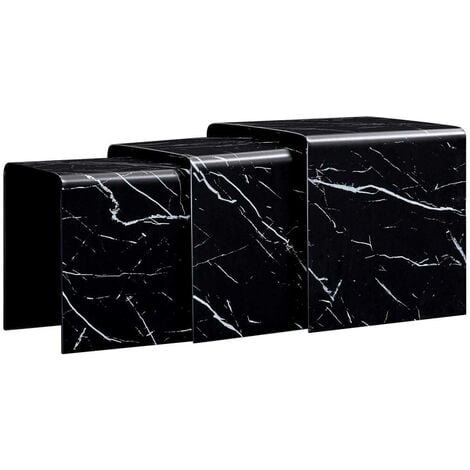 Topdeal Nesting Coffee Tables 3 pcs Black Marble Effect 42x42x41.5 cm Tempered Glass VDTD25038